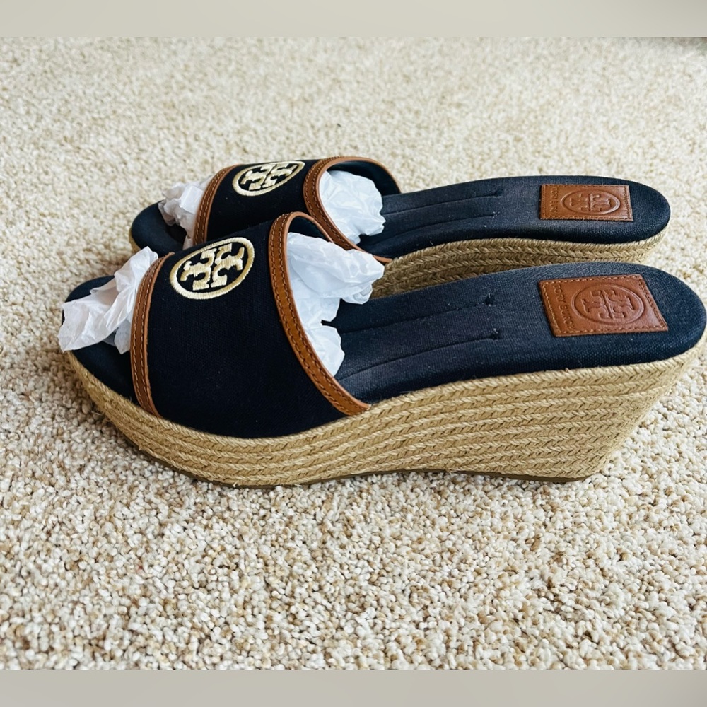 Tory Burch Peep Toe Wedge Espadrille Sandals Size 9